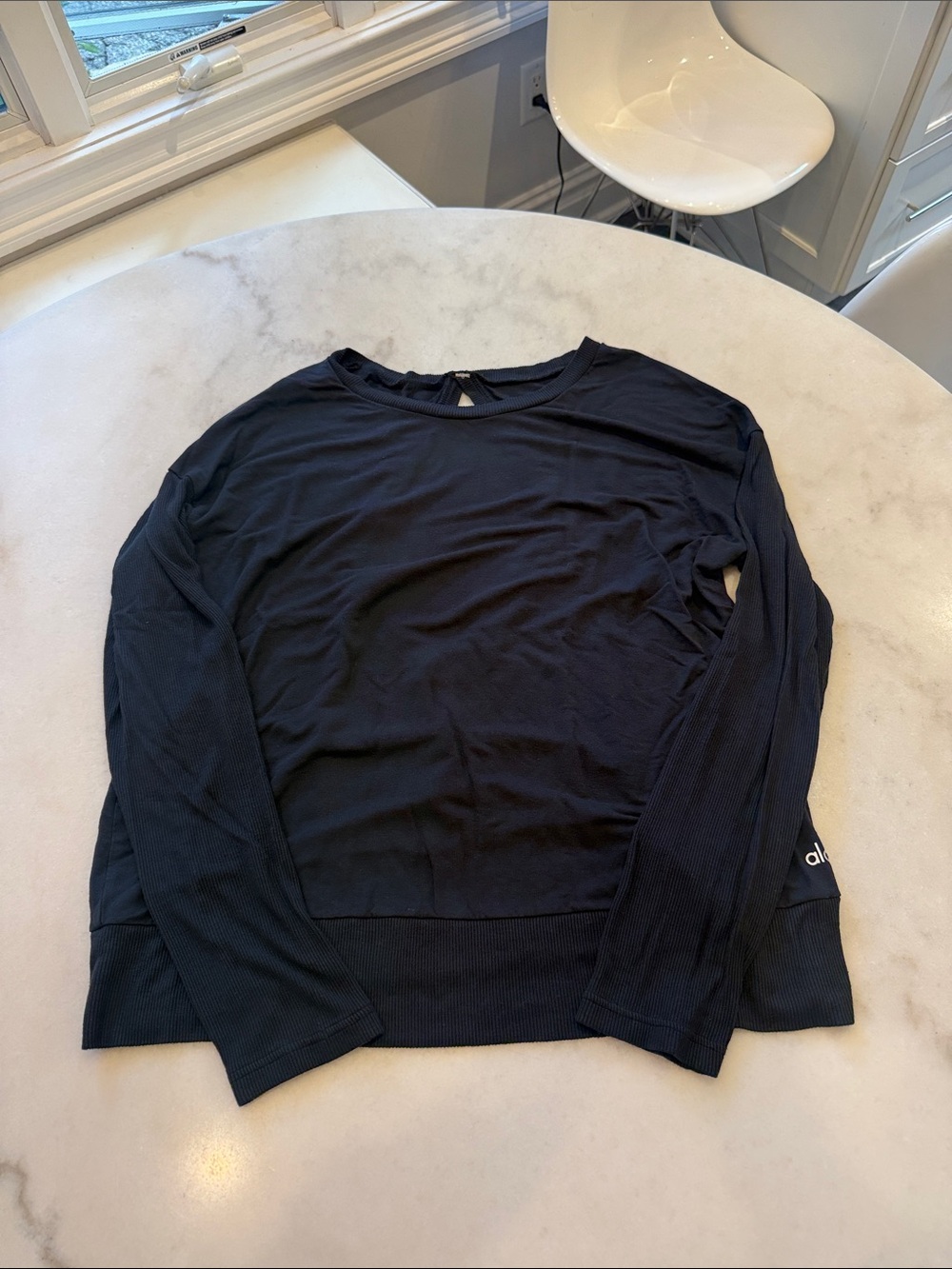 ALO Yoga Black Crewneck Pullover cut out back Sweater